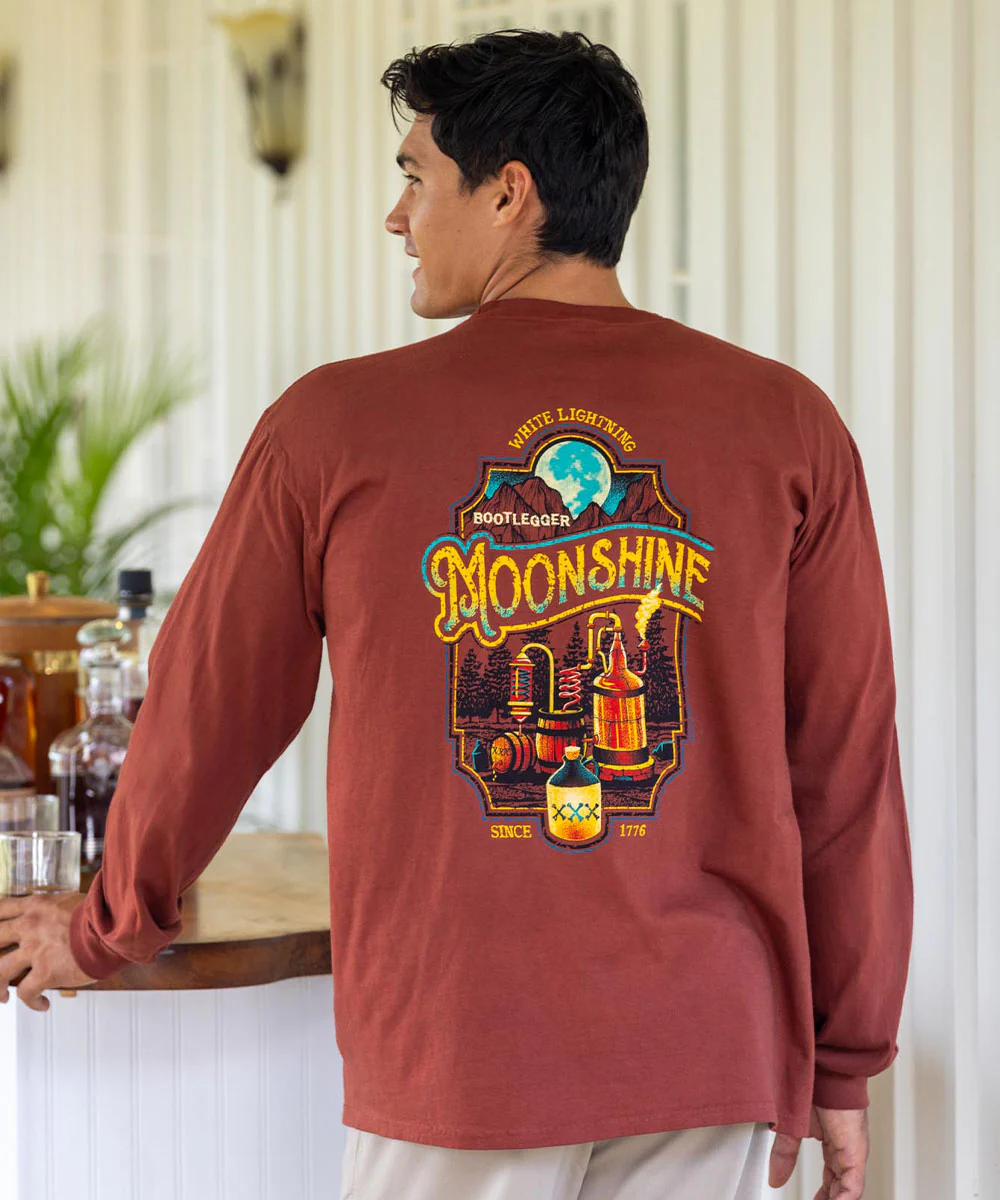 Moonshine XXX - Whiskey Dyed Long Sleeve Crewneck T-Shirt - Image 2