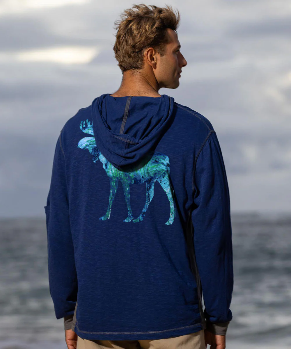 Mooooose - Midnight/Gray Long Sleeve Longboard Hooded Tee - Image 2