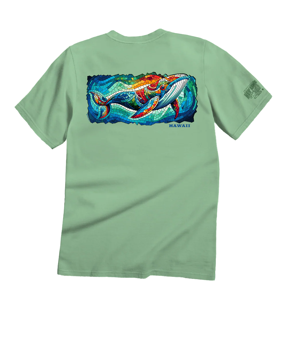Mosaic Glass Whale - Key Lime Dyed Short Sleeve Crewneck T-Shirt