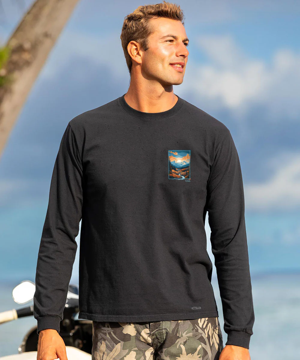 Mountain Scene - Black Long Sleeve Crewneck T-Shirt - Image 3