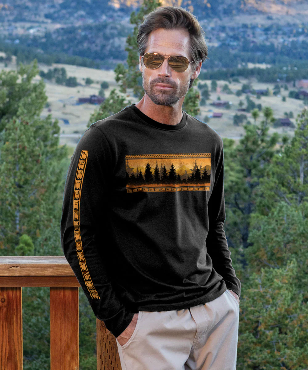 Mountain View Band - Jet Black Long Sleeve Pima T-Shirt - Image 2