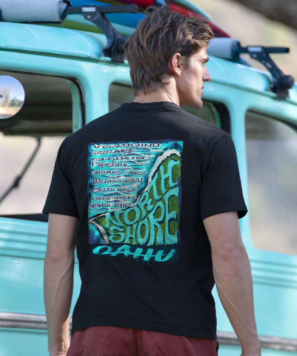North Shore Breaks - Black Short Sleeve Crewneck T-Shirt - Image 2