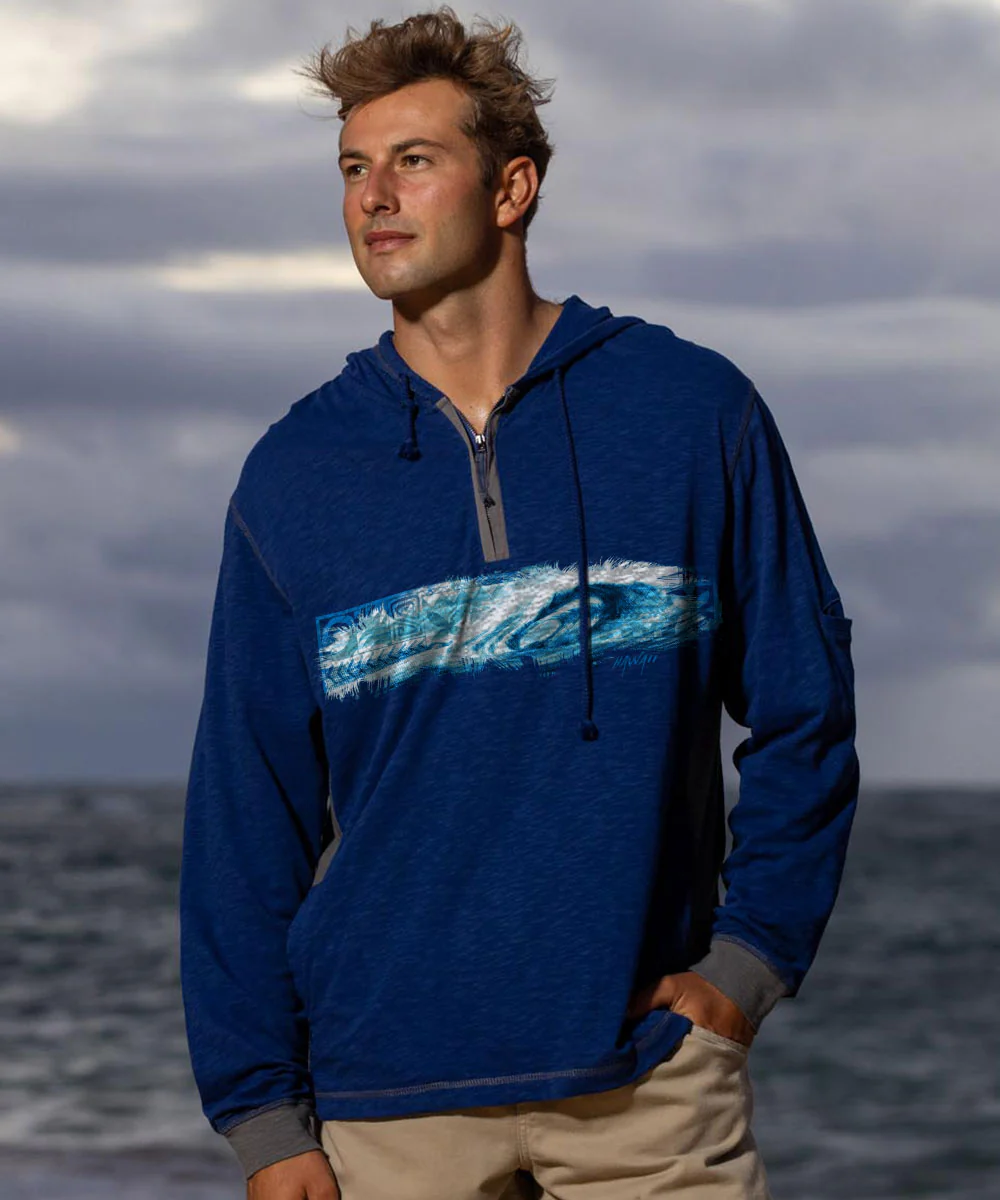 Ocean Soul - Midnight/Gray Long Sleeve Longboard Hooded Tee - Image 2