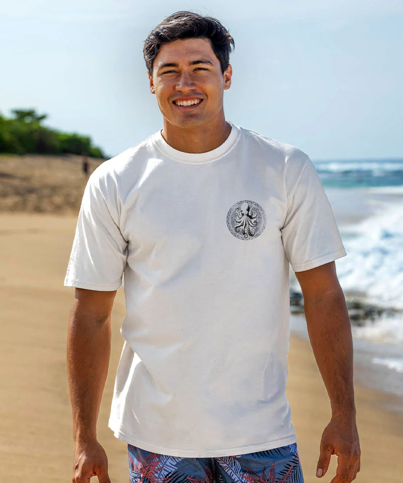 Octopus Tribal Circle - White Short Sleeve Crewneck T-Shirt - Image 3