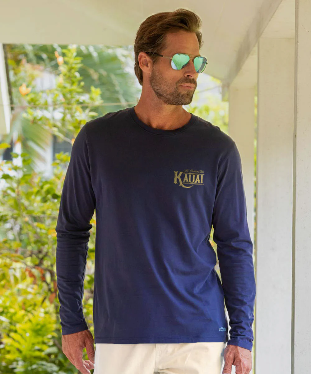 Old Kauai Map - Indigo Long Sleeve Pima T-Shirt - Image 3