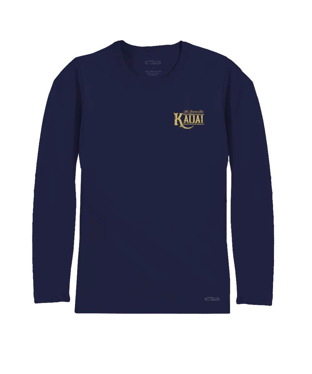 Old Kauai Map - Indigo Long Sleeve Pima T-Shirt - Image 4
