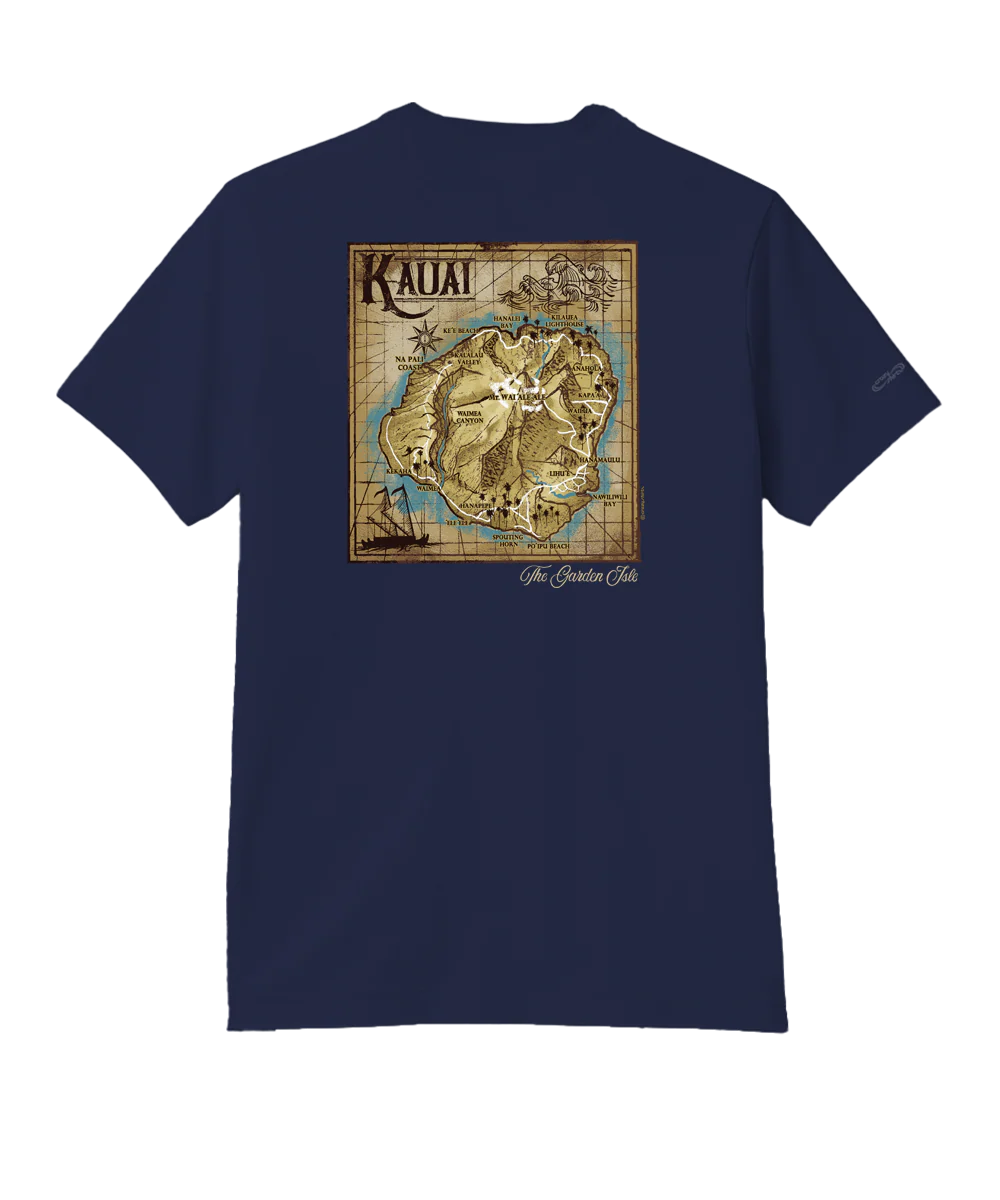 Old Kauai Map - Indigo Short Sleeve Pima T-Shirt