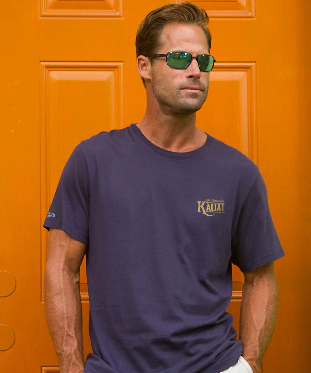 Old Kauai Map - Indigo Short Sleeve Pima T-Shirt - Image 3
