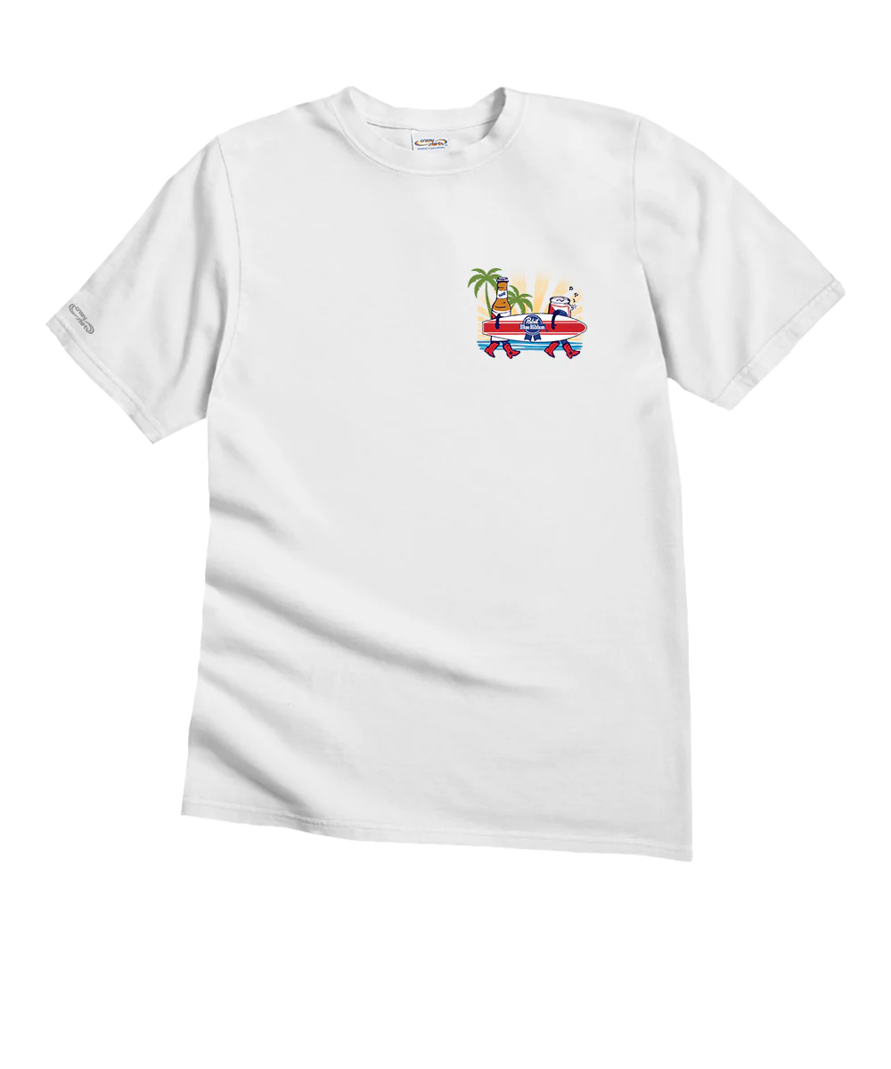 Pabst Blue Ribbon Surf - White Short Sleeve Crewneck T-Shirt - Image 4