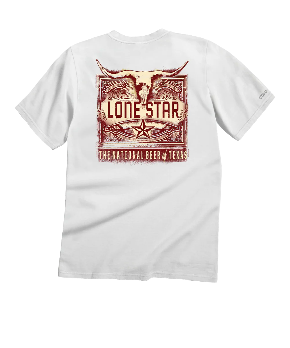 Pabst Lone Star Longhorn - White Short Sleeve Crewneck T-Shirt