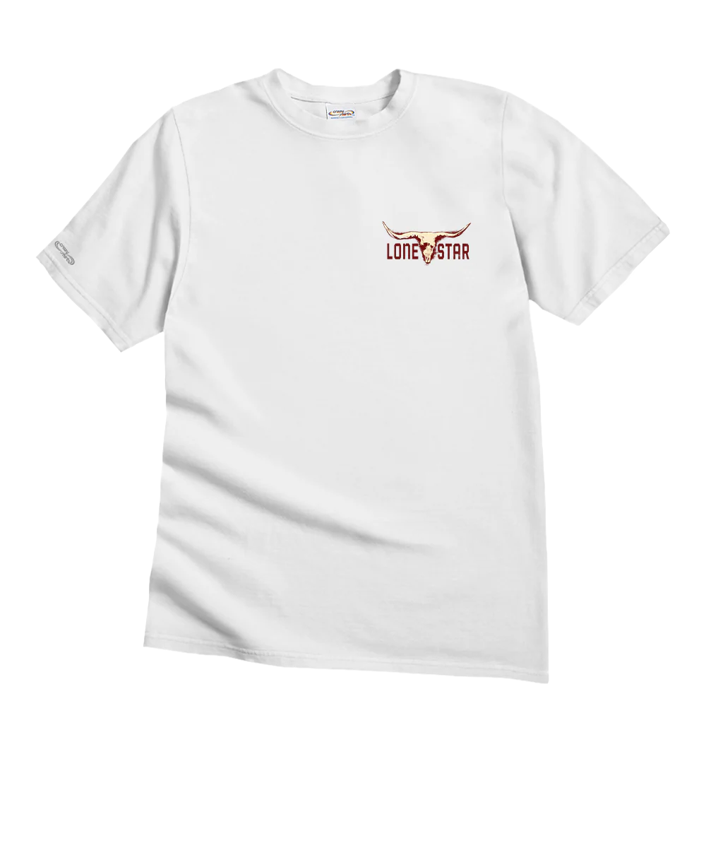 Pabst Lone Star Longhorn - White Short Sleeve Crewneck T-Shirt - Image 4