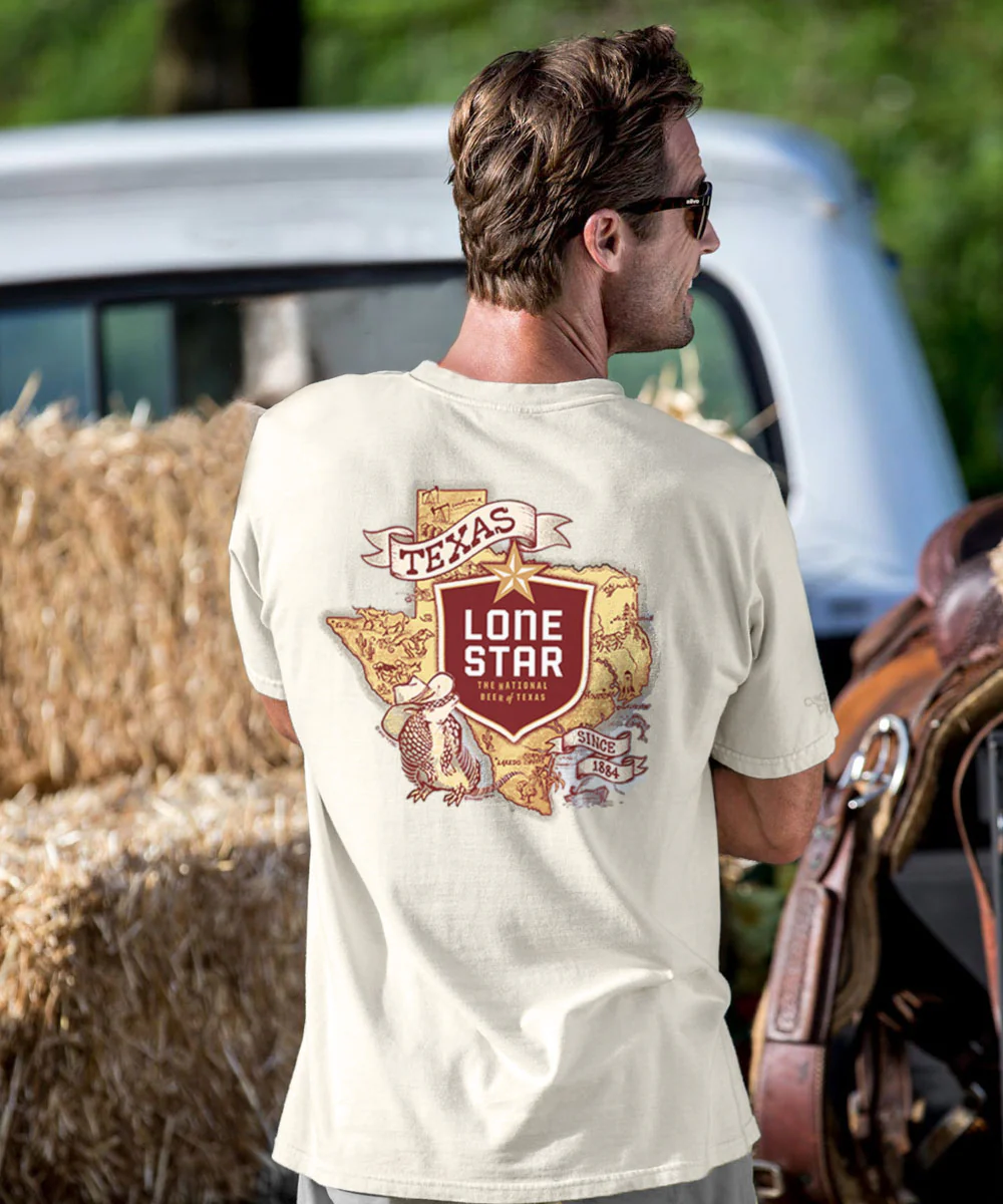 Pabst Lone Star Map - Coconut Dyed Short Sleeve Crewneck T-Shirt - Image 2