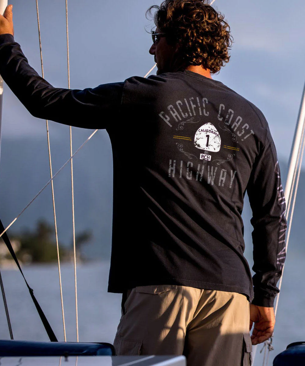 Pacific Coast Highway - Black Long Sleeve Crewneck T-Shirt - Image 2