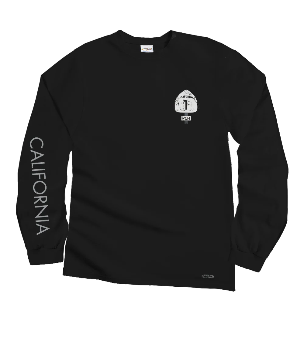 Pacific Coast Highway - Black Long Sleeve Crewneck T-Shirt - Image 4