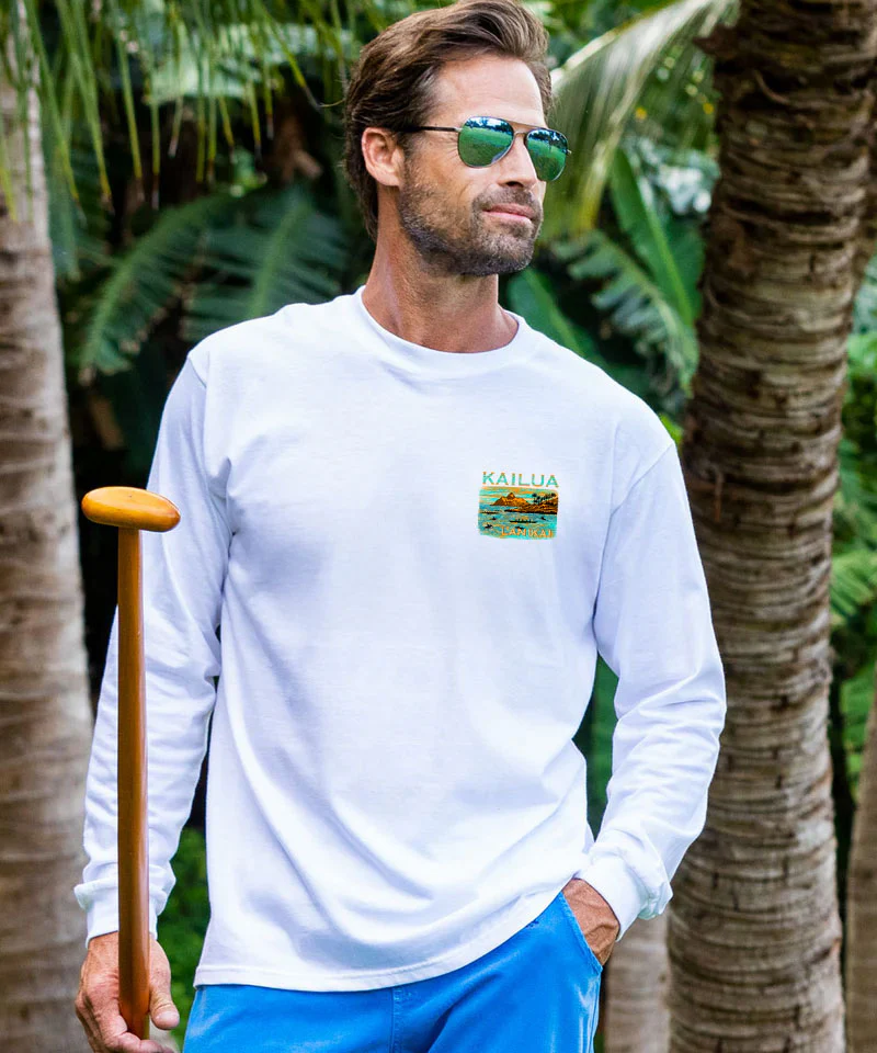 Paddle To Lanikai - White Long Sleeve Crewneck T-Shirt - Image 3