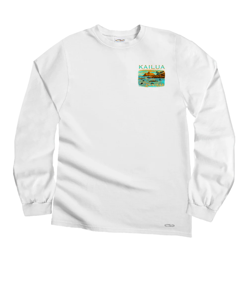 Paddle To Lanikai - White Long Sleeve Crewneck T-Shirt - Image 4