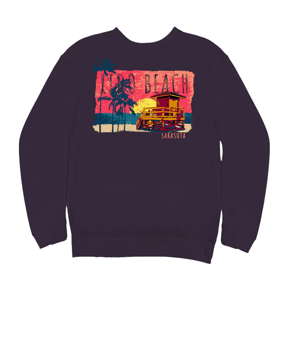 Painted Lido Beach - Blackberry Dyed Long Sleeve Sweatshirt