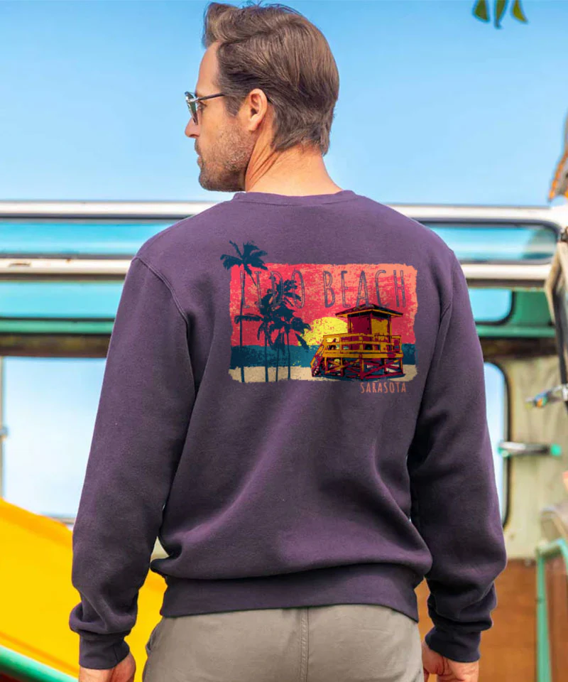 Painted Lido Beach - Blackberry Dyed Long Sleeve Sweatshirt - Image 2
