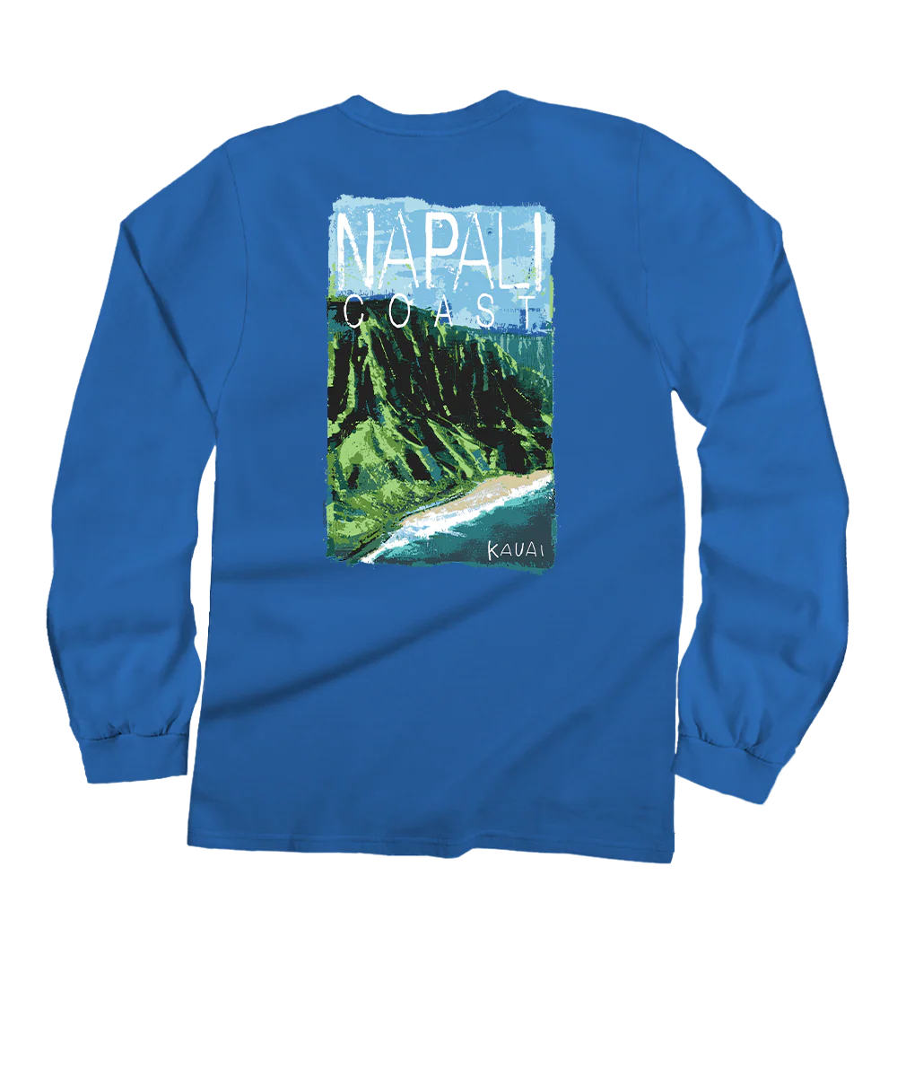 Painted Napali Coast - Blue Hawaii Dyed Long Sleeve Crewneck T-Shirt