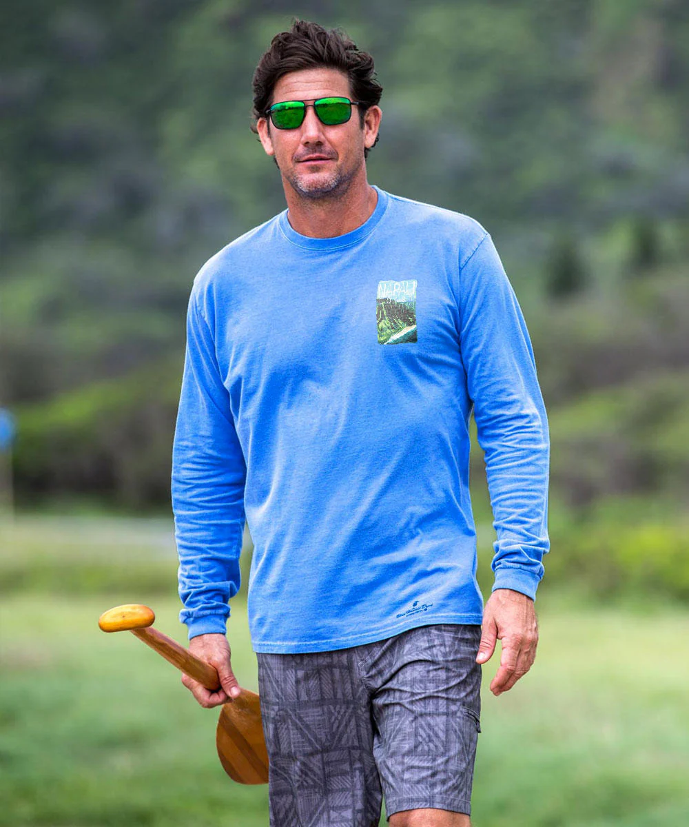 Painted Napali Coast - Blue Hawaii Dyed Long Sleeve Crewneck T-Shirt - Image 3