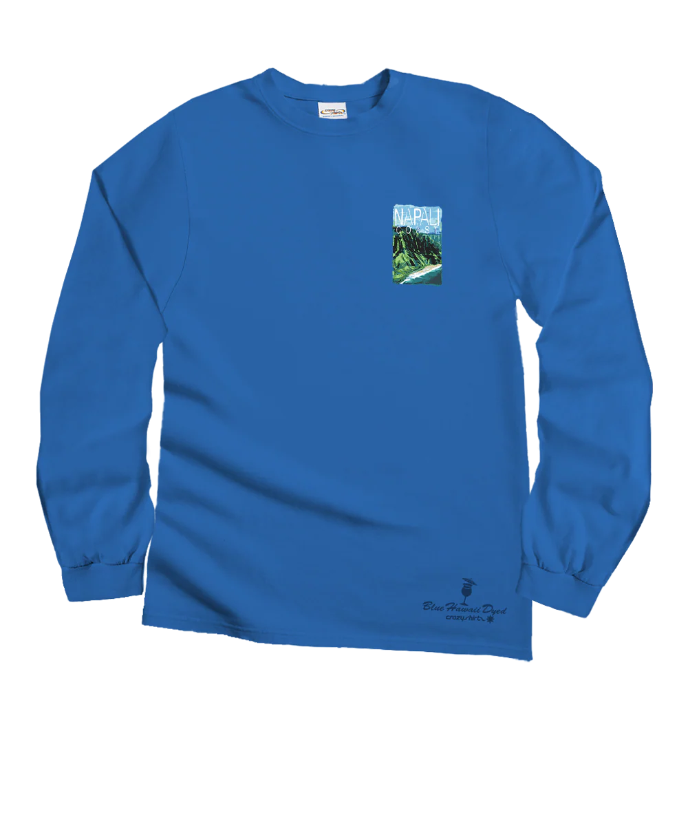 Painted Napali Coast - Blue Hawaii Dyed Long Sleeve Crewneck T-Shirt - Image 4