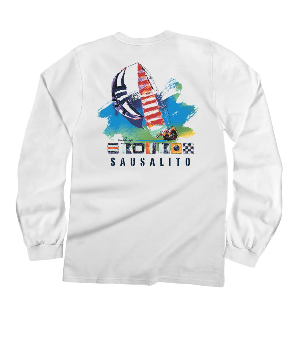 Painted Sails - White Long Sleeve Crewneck T-Shirt