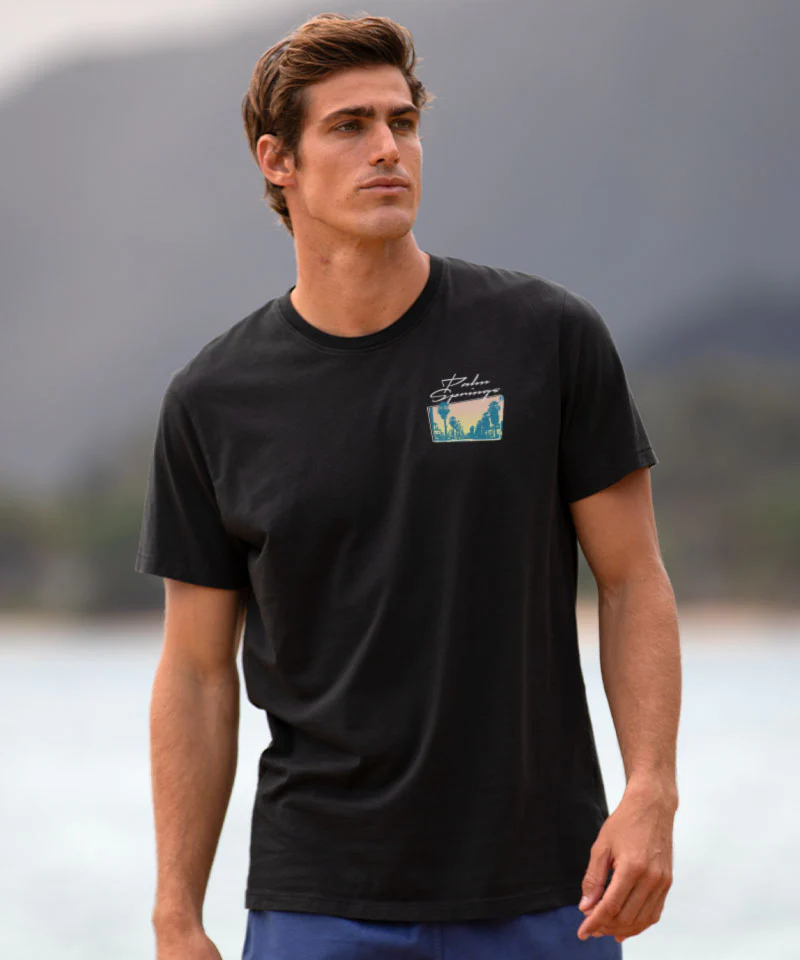 Palm Springs Collage - Jet Black Short Sleeve Pima T-Shirt - Image 3