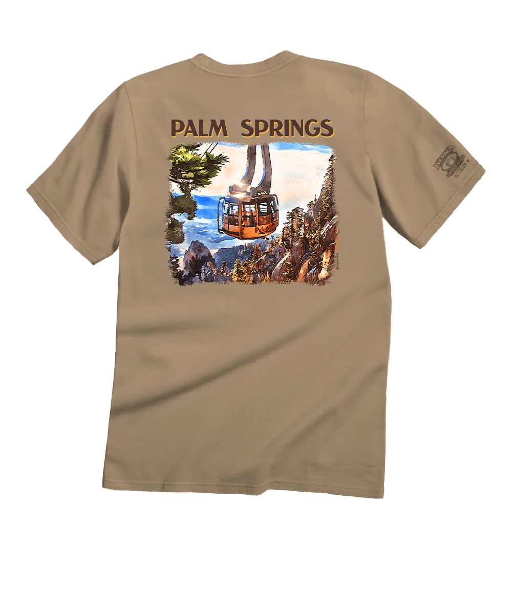 Palm Springs Tram Watercolor - Kona Coffee Dyed Short Sleeve Crewneck T-Shirt