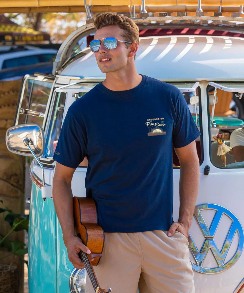 Palm Springs Windmills - Navy Short Sleeve Crewneck T-Shirt - Image 3