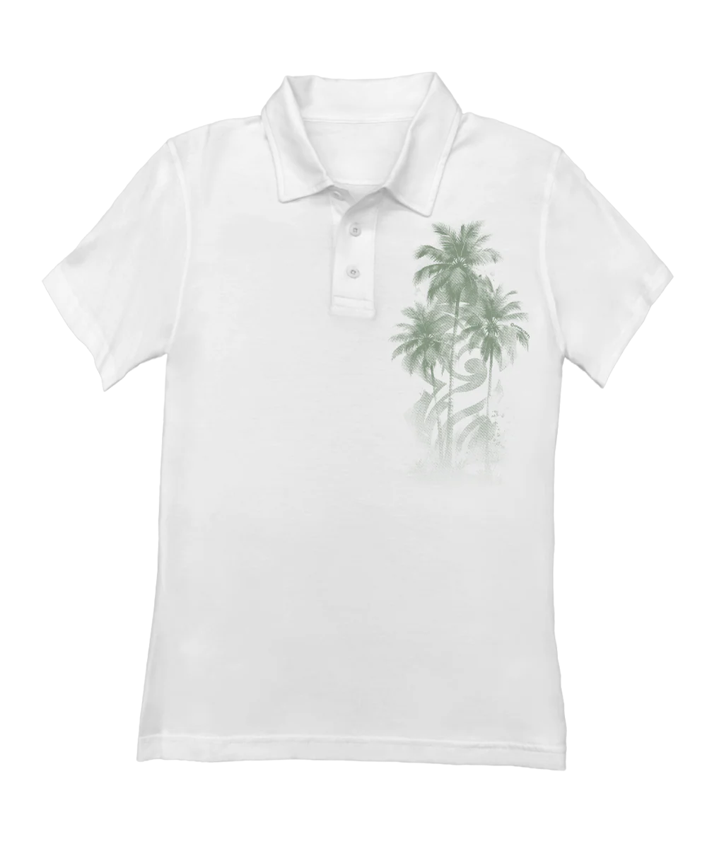 Palm Tribal - White Short Sleeve Pima Polo