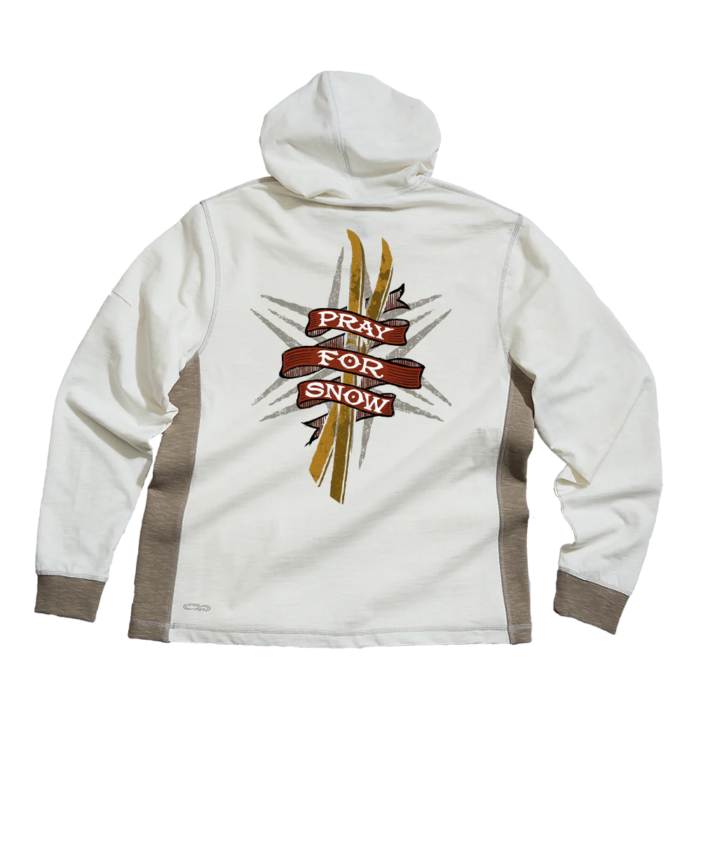 Pray For Snow Ski - Natural/Gray Long Sleeve Longboard Hooded Tee