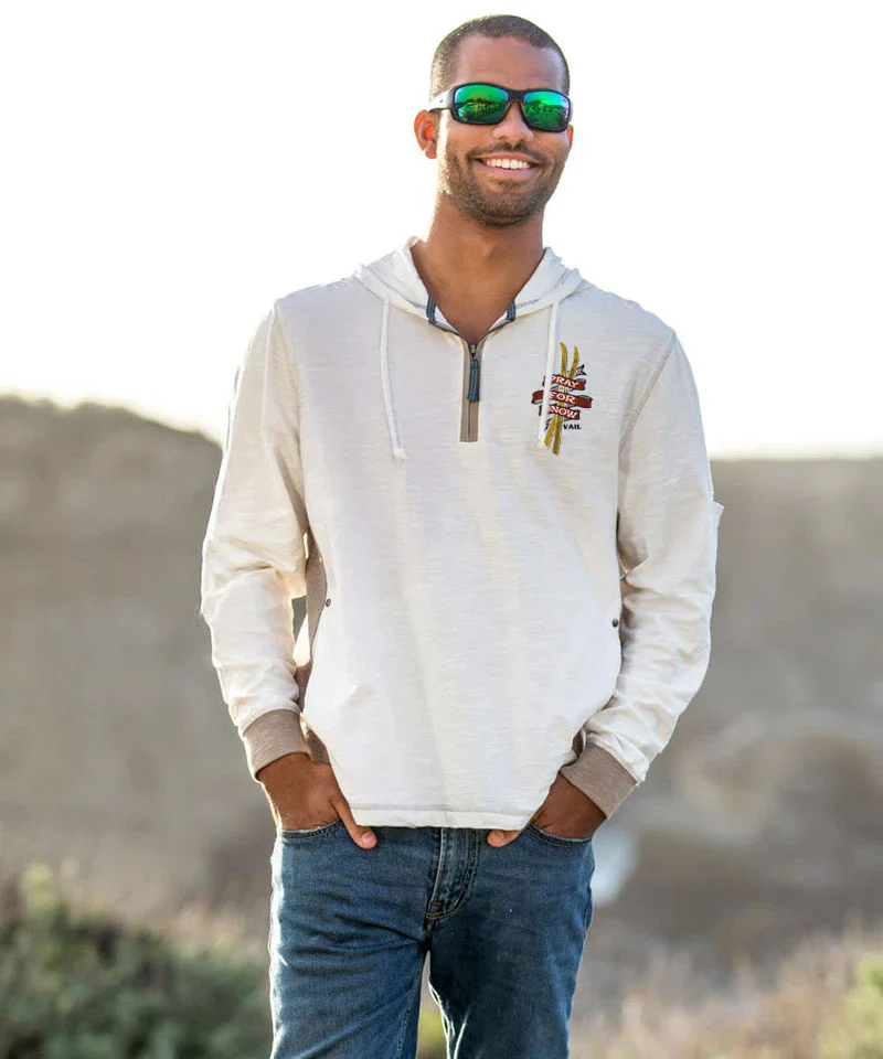 Pray For Snow Ski - Natural/Gray Long Sleeve Longboard Hooded Tee - Image 3