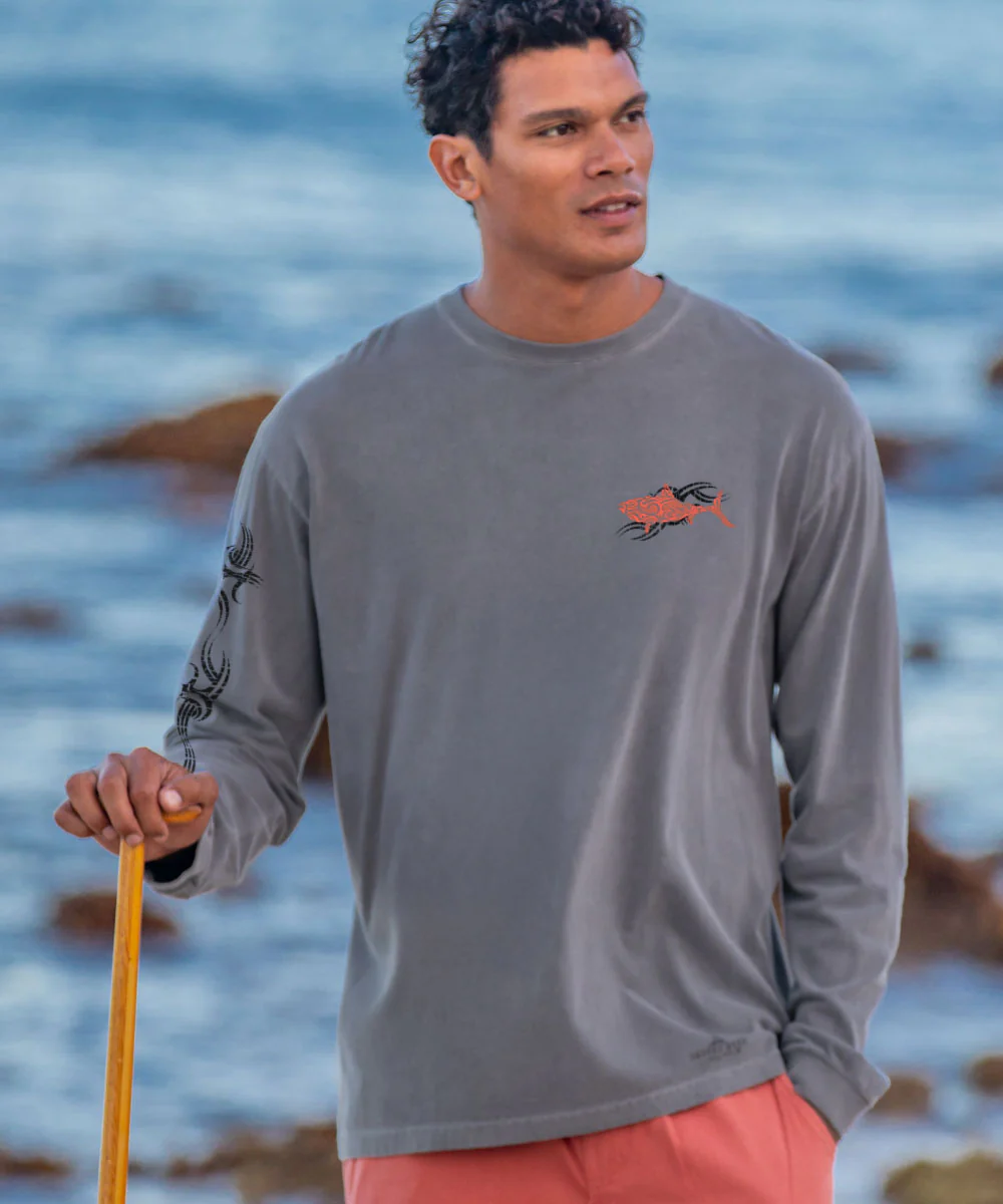 Red Shark - Crater Dyed® Long Sleeve Crewneck T-Shirt - Image 2