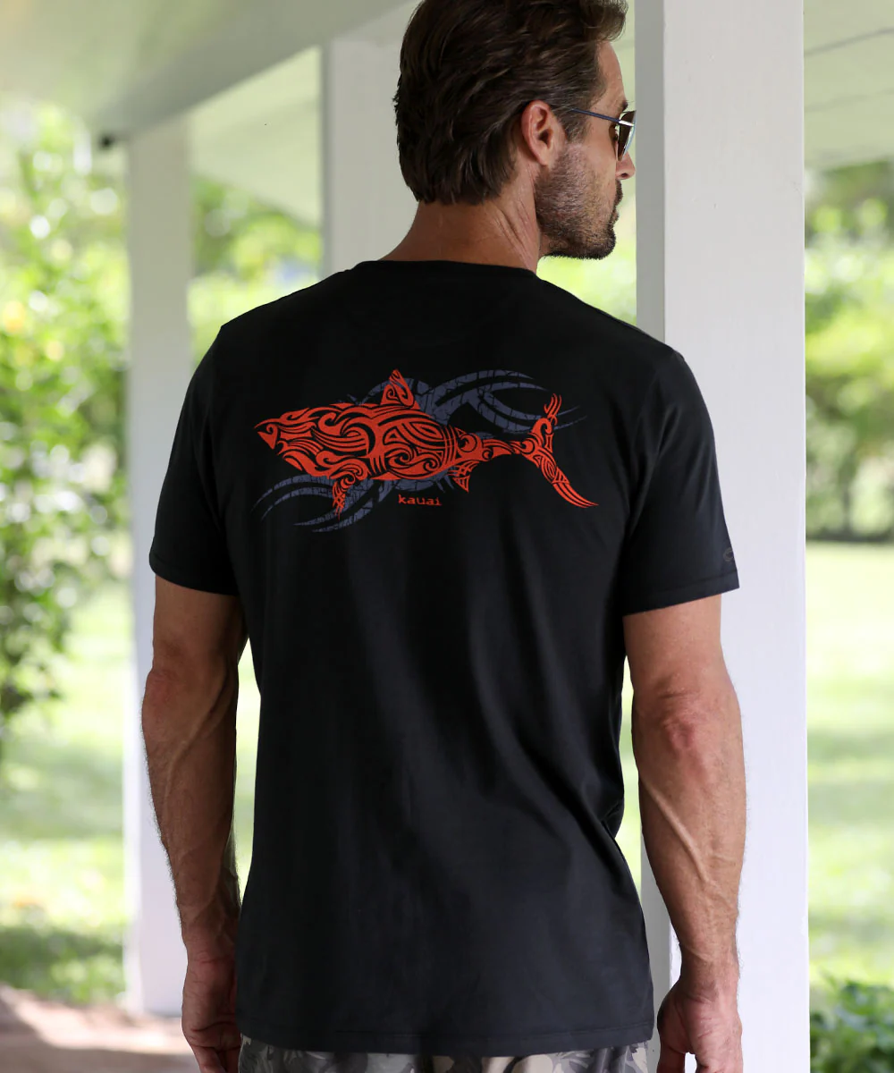 Red Shark - Jet Black Short Sleeve Pima T-Shirt - Image 2
