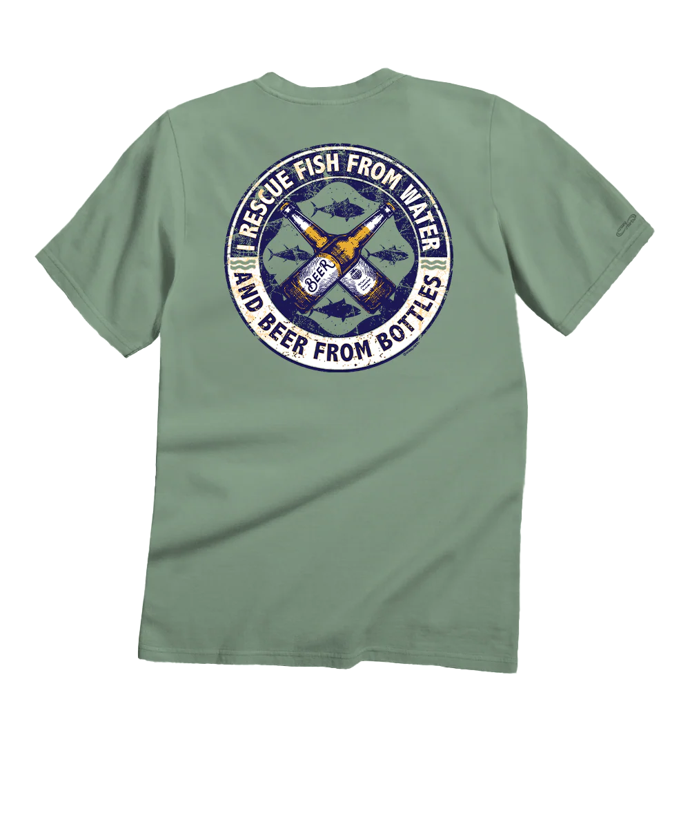 Rescue Fish And Beer - Seaglass Short Sleeve Crewneck T-Shirt