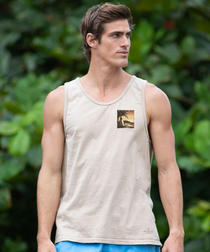 Retro Island Surf Scenic - Kona Coffee Dyed Sleeveless Tank Top - Image 3