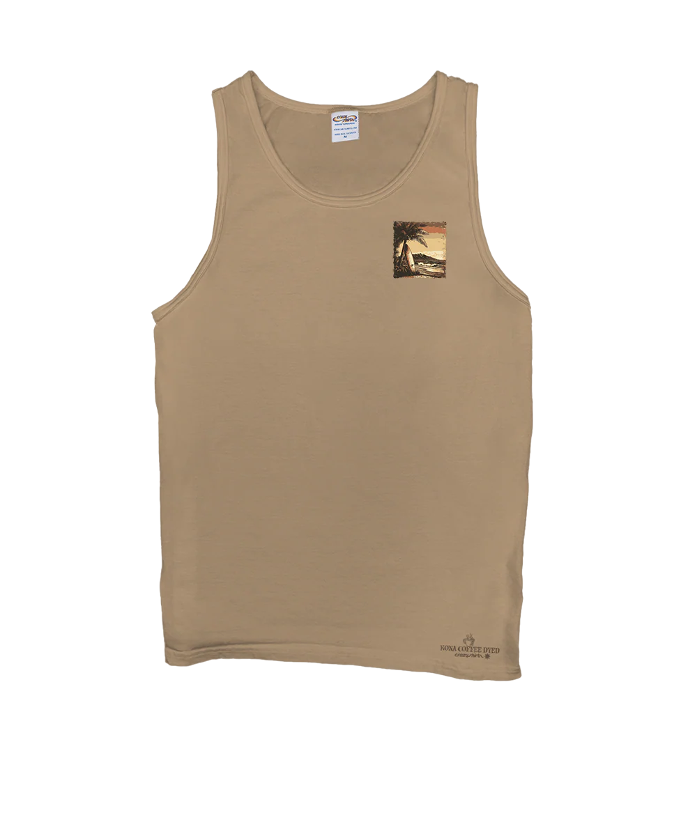 Retro Island Surf Scenic - Kona Coffee Dyed Sleeveless Tank Top - Image 4