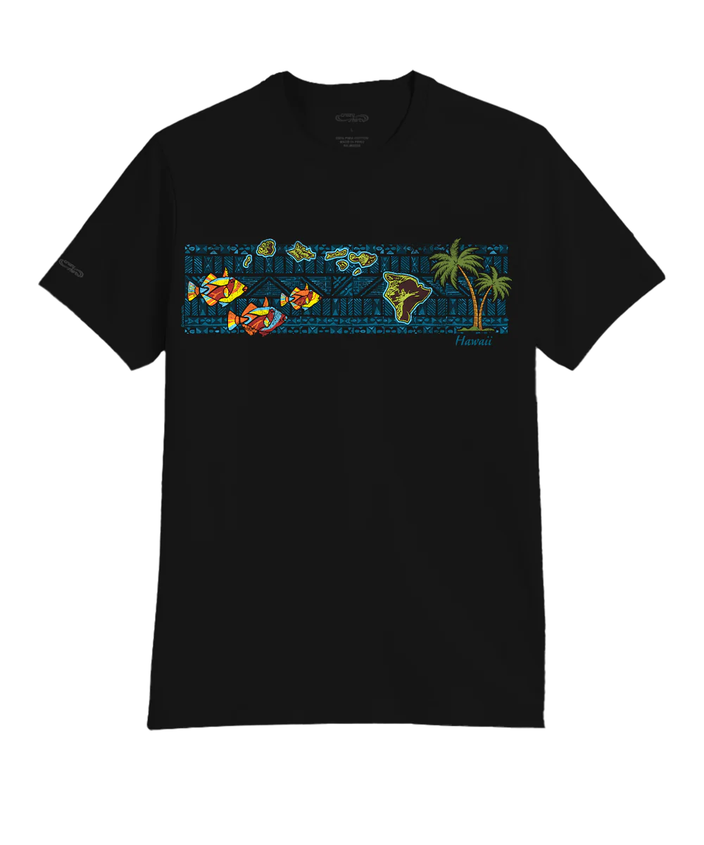 Retro Islands Band - Jet Black Short Sleeve Pima T-Shirt