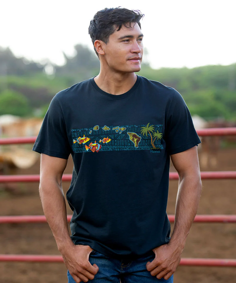 Retro Islands Band - Jet Black Short Sleeve Pima T-Shirt - Image 2