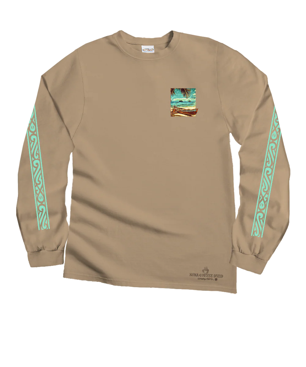 Retro Lanikai - Kona Coffee Dyed Long Sleeve Crewneck T-Shirt - Image 4