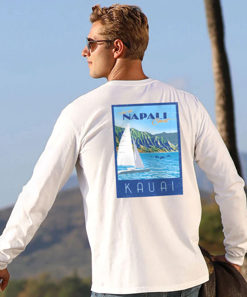 Retro Napali Poster - White Long Sleeve Crewneck T-Shirt - Image 2