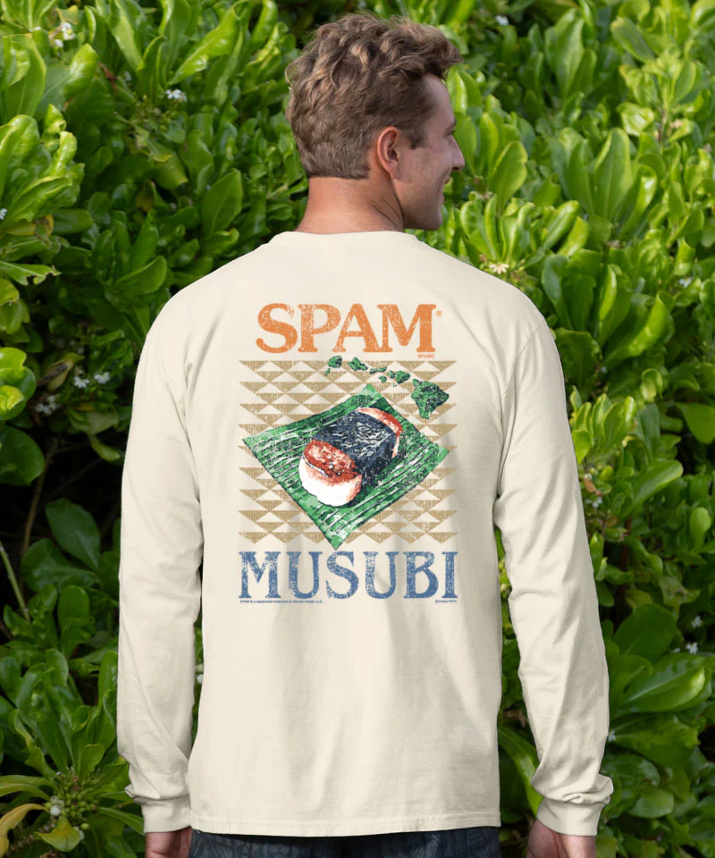 Retro SPAM® Musubi - Coconut Dyed Long Sleeve Crewneck T-Shirt - Image 2