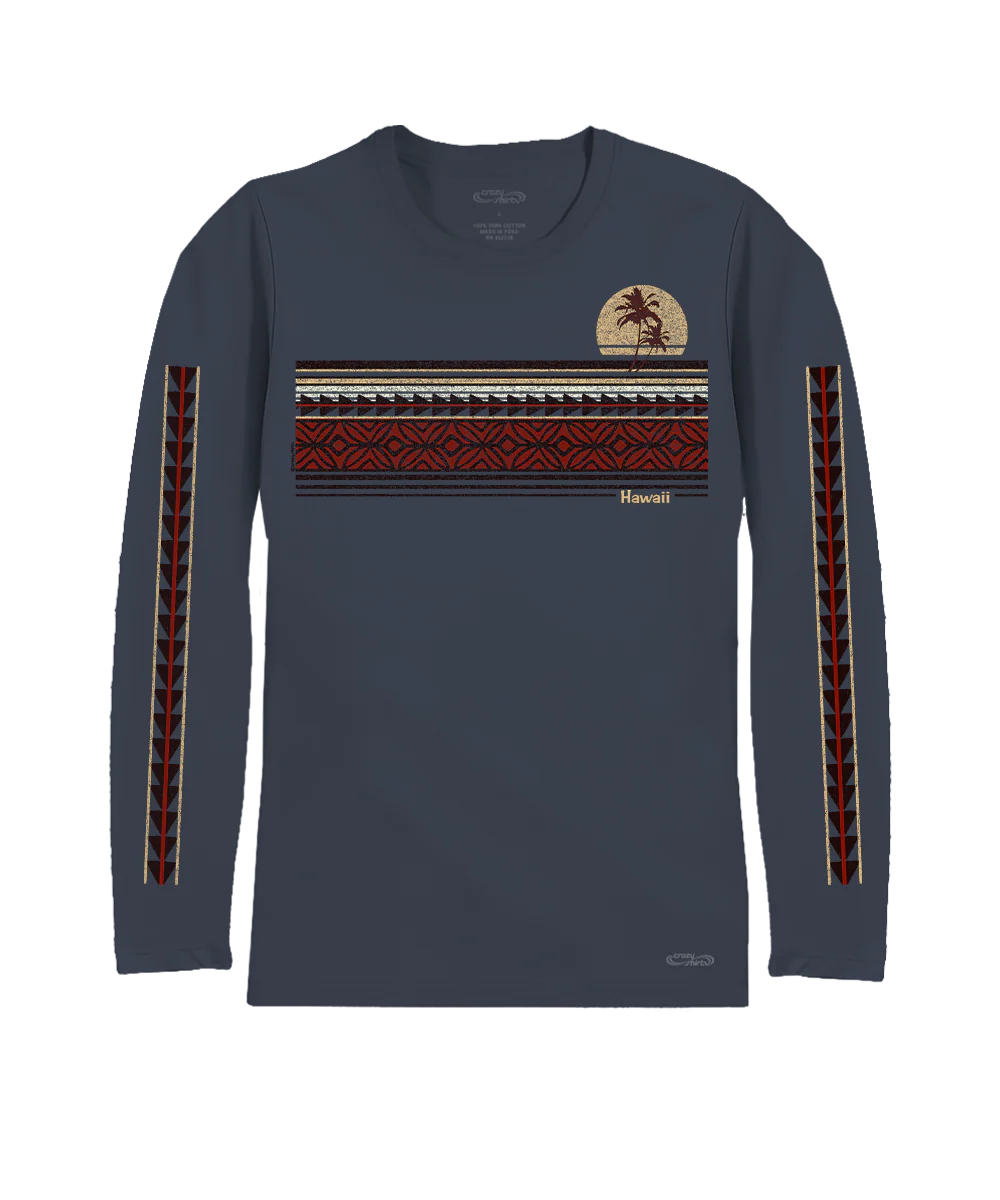 Retro Sunset Stripes - Smoke Long Sleeve Pima T-Shirt