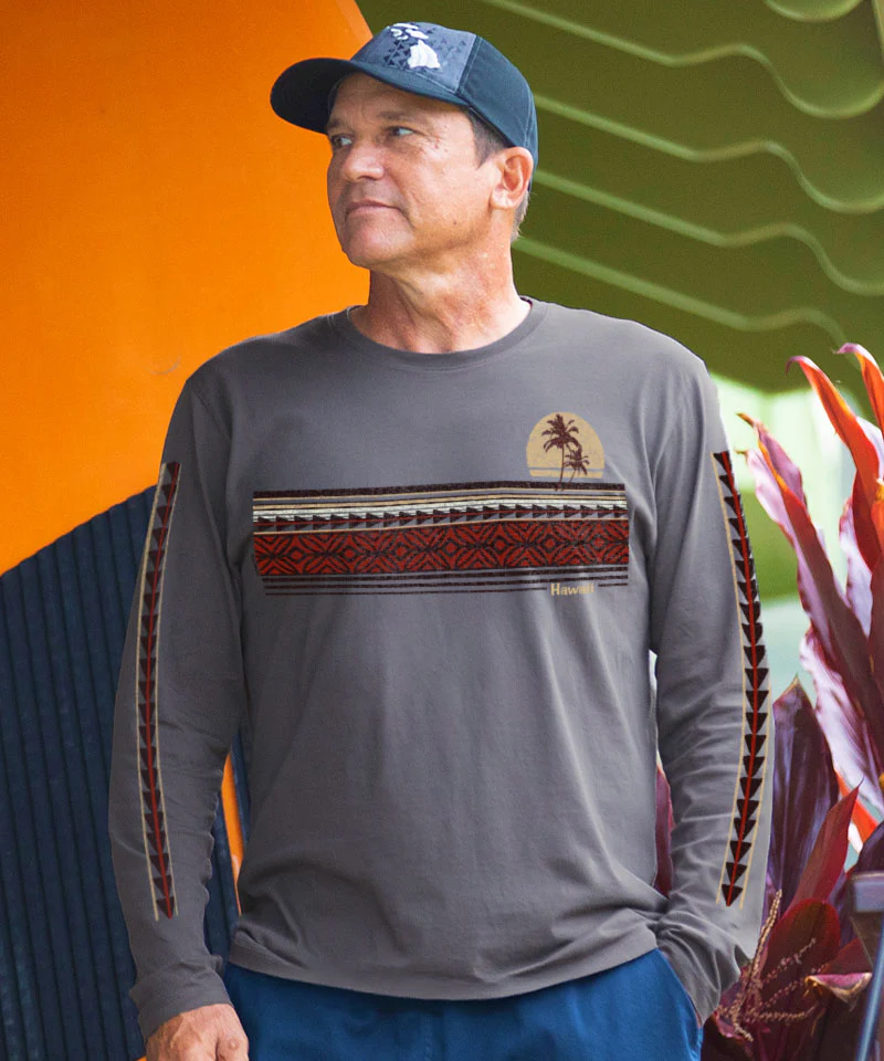 Retro Sunset Stripes - Smoke Long Sleeve Pima T-Shirt - Image 2