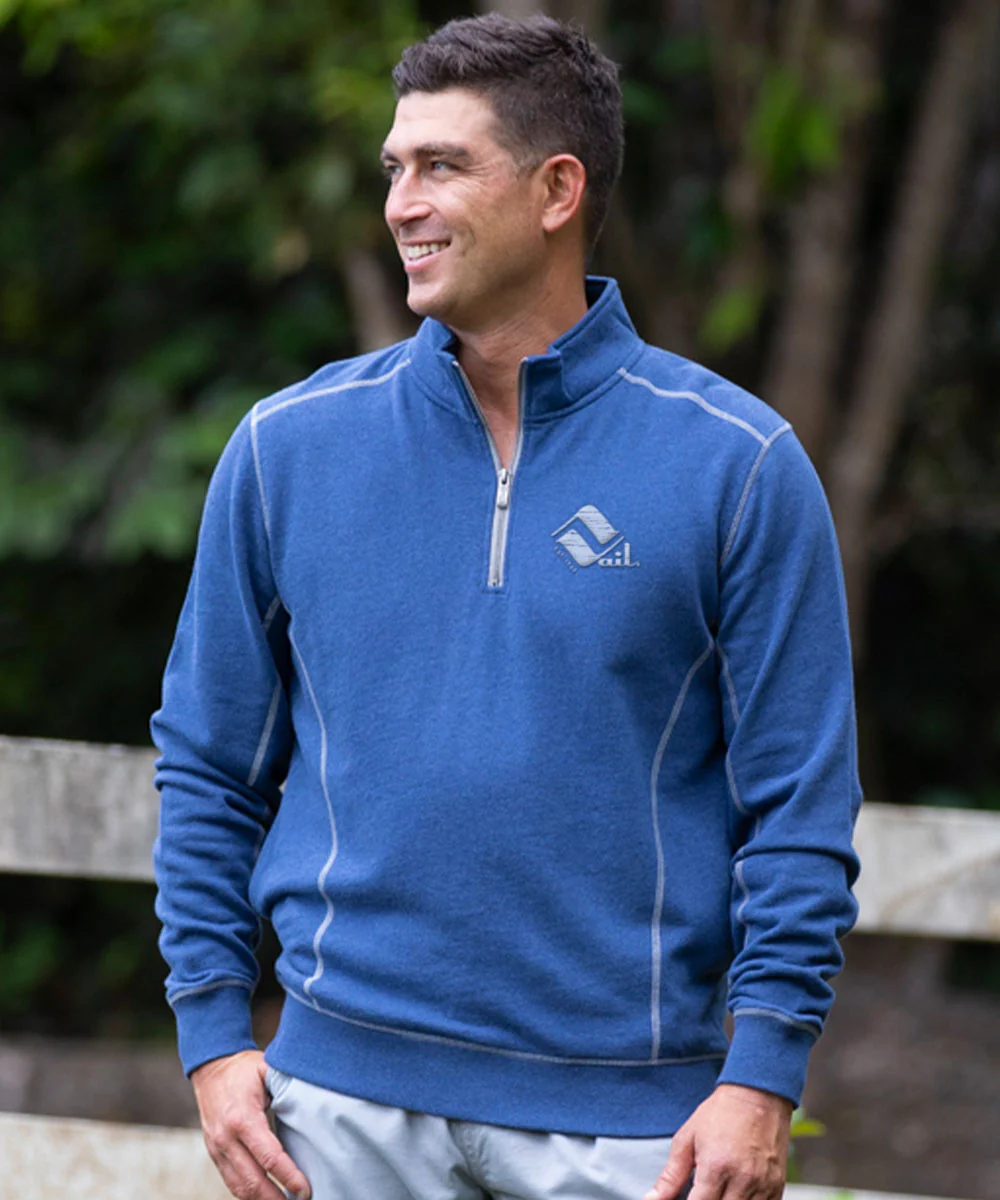 Retro Vail - Blue Heather Long Sleeve Mountain Peak Pullover - Image 2