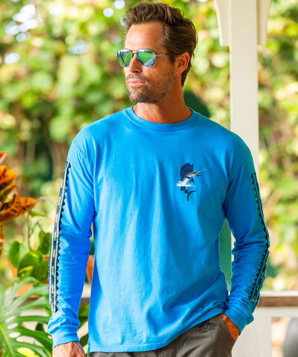Sailfish Florida - Blue Hawaii Dyed Long Sleeve Crewneck T-Shirt - Image 3