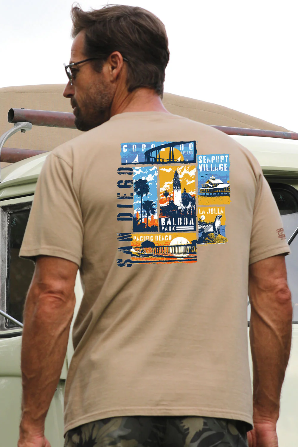 San Diego Collage - Kona Coffee Dyed Short Sleeve Crewneck T-Shirt - Image 2