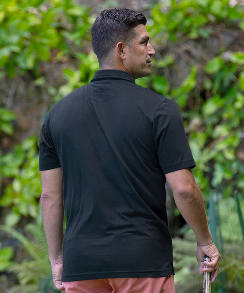 Shark Fest - Jet Black Short Sleeve Pima Polo - Image 3