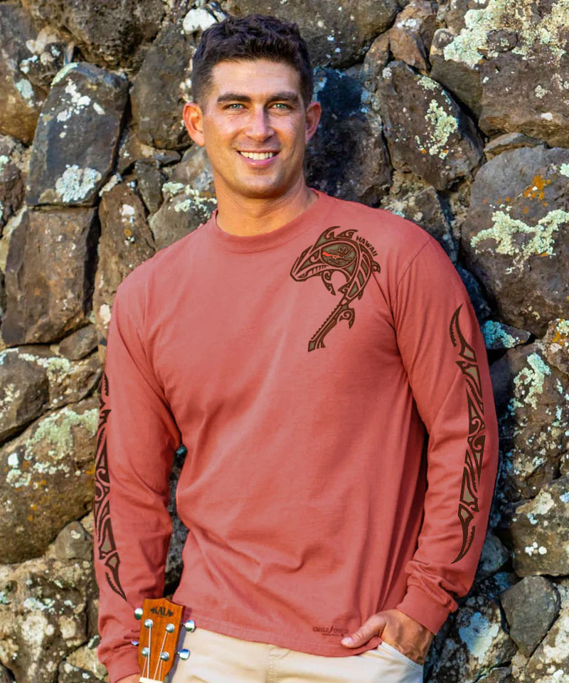 Shark Slayer Legend - Chile Dyed Long Sleeve Crewneck T-Shirt - Image 3