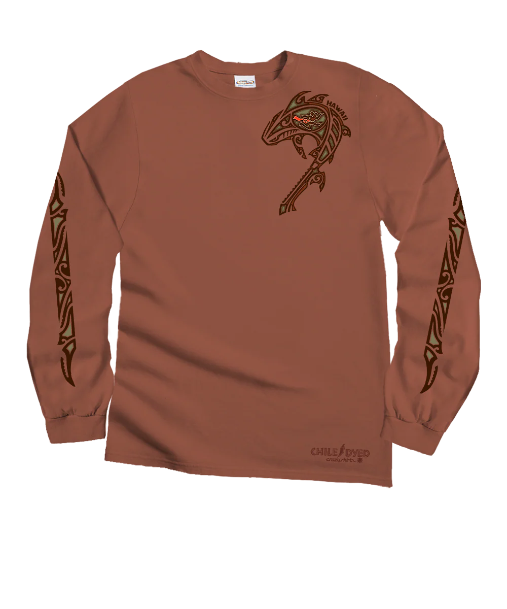 Shark Slayer Legend - Chile Dyed Long Sleeve Crewneck T-Shirt - Image 4